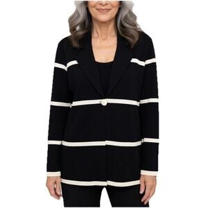 Exclusively Misook Black & White Stripe Knit Nautical One-Button Jacket sz L